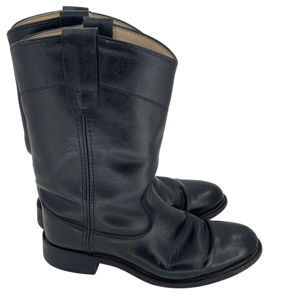 Old‎ West Men's  Black Leather Cowboy Boots 5.5D Western Riding Roper